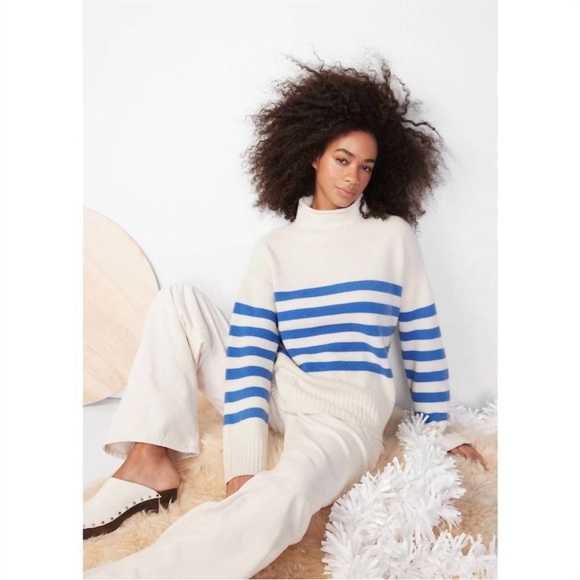 Kule The Lucca Roll Neck Sweater In Blue Cream Striped Nautical New Size Large - Picture 11 of 11